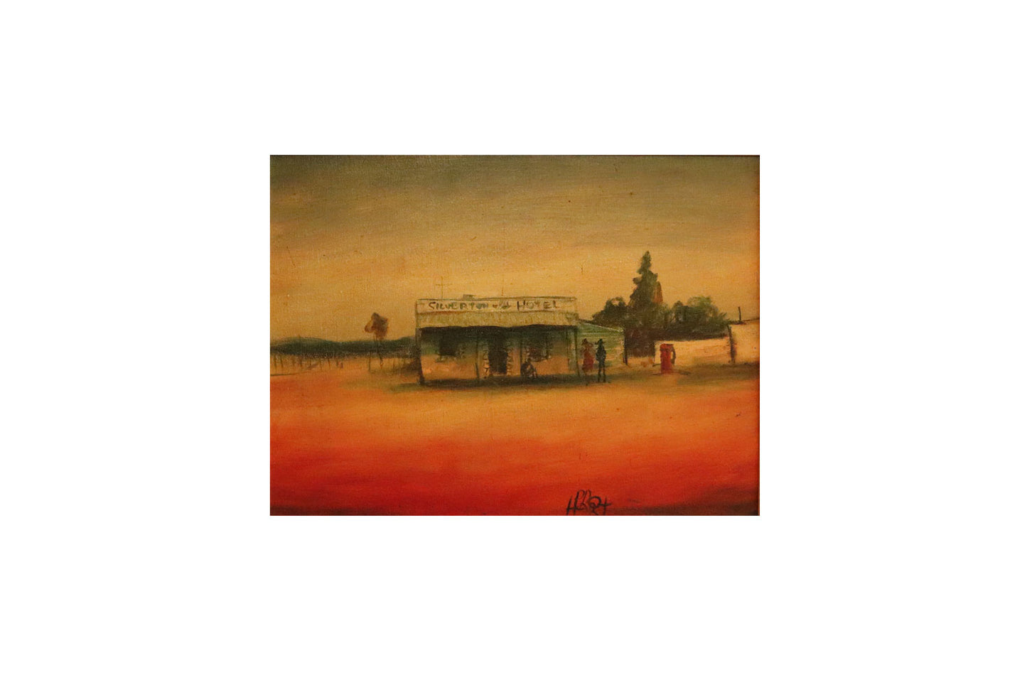 Pro Hart (1928-2006) - Large Original Oil Painting On Canvas 'Silverton Hotel' 29cm x 40cm