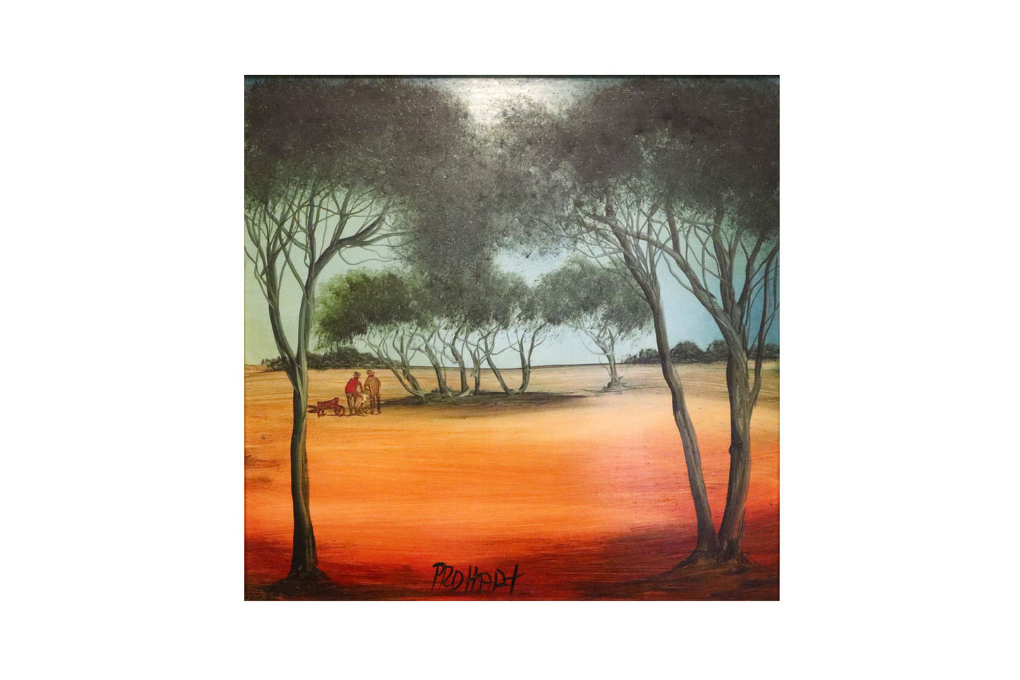 Pro Hart (1928-2006) - Large Original Oil Painting On Board 'Shearing the Straggler' - 30cm x 30cm