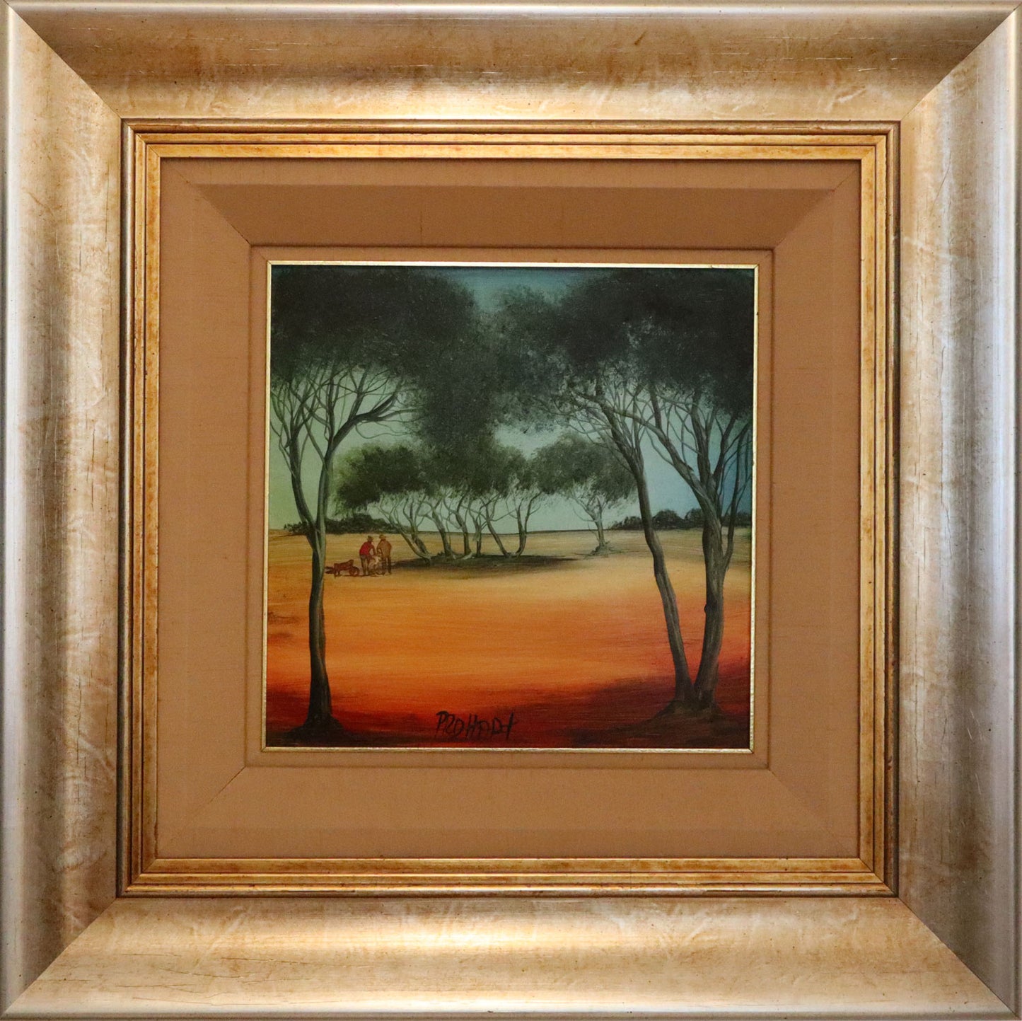 Pro Hart (1928-2006) - Large Original Oil Painting On Board 'Shearing the Straggler' - 30cm x 30cm