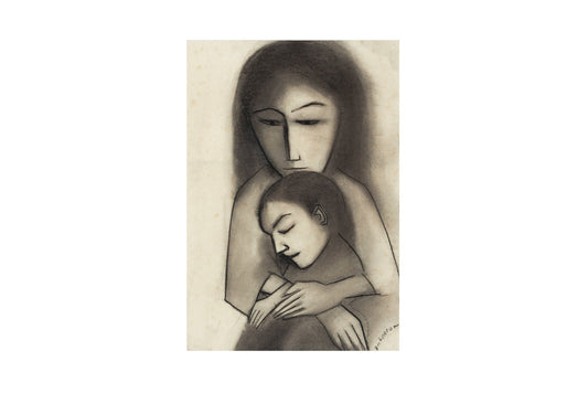 Robert Dickerson (1924-2015), Original Charcoal Drawing 'Mother and Child' - 34cm x 23.5cm