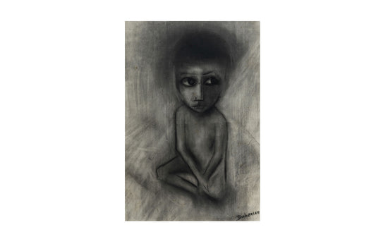 Robert Dickerson (1924-2015), Original Charcoal Drawing 'Pensive Child' - 67.5cm x 47.5cm
