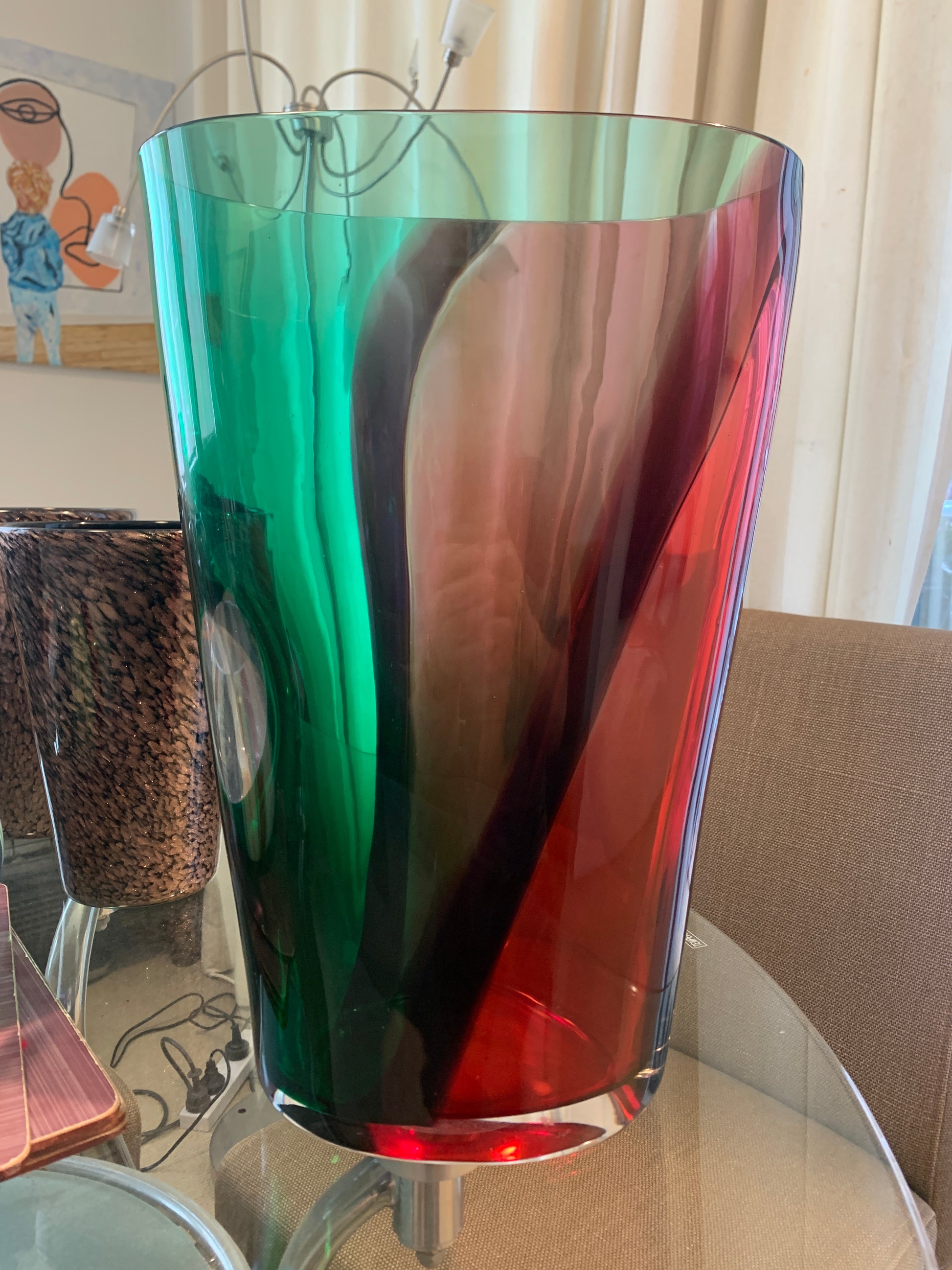 Archimede Seguso (1942-1999), Murano, Italy - X-Large Signed Carnivale Pink and Green Vase - 39.5cm