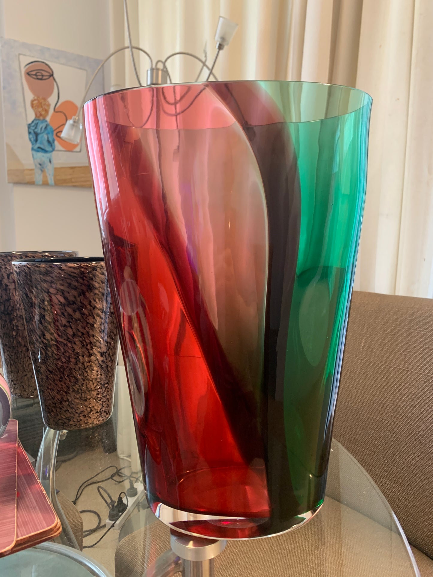 Archimede Seguso (1942-1999), Murano, Italy - X-Large Signed Carnivale Pink and Green Vase - 39.5cm