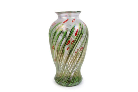 Licio Zanetti Large Murano, Italy Signed Floral and Iridato Glass Vase 38cm