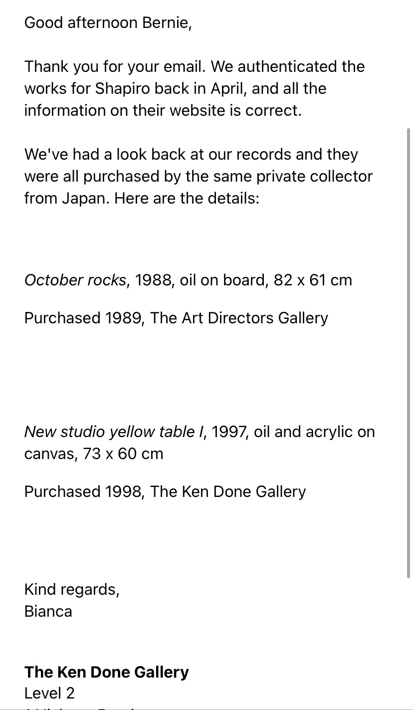 Ken Done (b.1940) Large Original Acrylic Painting on Canvas 'New Studio Yellow Table I' 76cm x 61cm