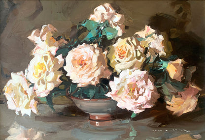 Alan Douglas Baker (1914-1987) Large Original Oil on Board 'Roses' 36.5cm x 50.5cm