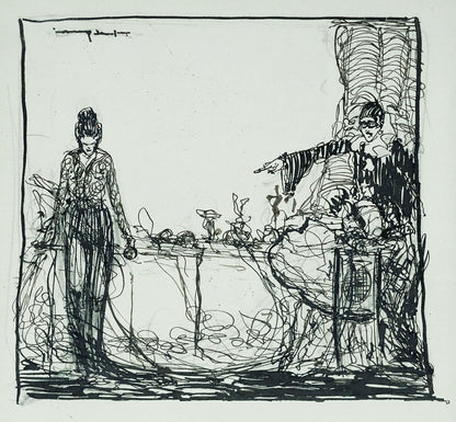 Adrian Feint (1894-1971) Original Signed Pen and Ink Drawing 'Opera Ballet Scene' 6.5cm x 7cm