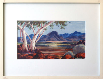 Claude Pannka (1928-1972) Ghost Gums - MacDonnell Ranges Watercolour 20cm x 34.5cm