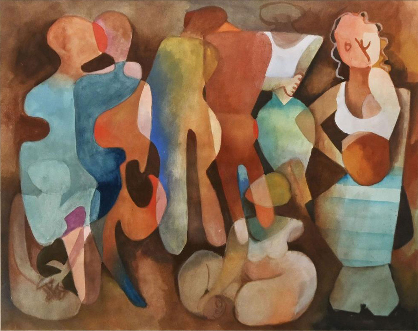 Dorothy Braund (1926-2013) Large Original Mixed Media Painting 'Dancing Figures' 37cm x 49cm