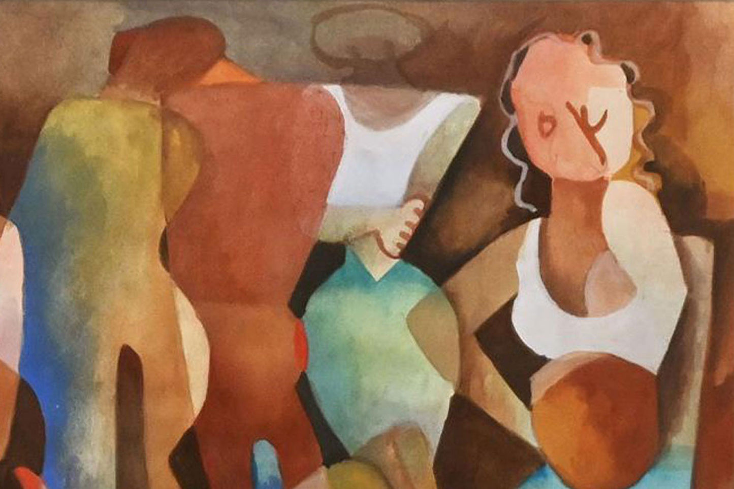 Dorothy Braund (1926-2013) Large Original Mixed Media Painting 'Dancing Figures' 37cm x 49cm