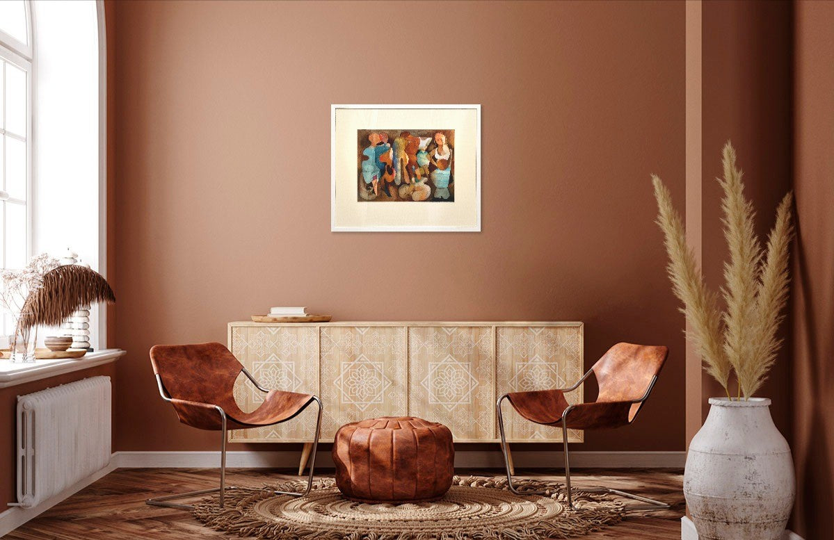 Dorothy Braund (1926-2013) Large Original Mixed Media Painting 'Dancing Figures' 37cm x 49cm