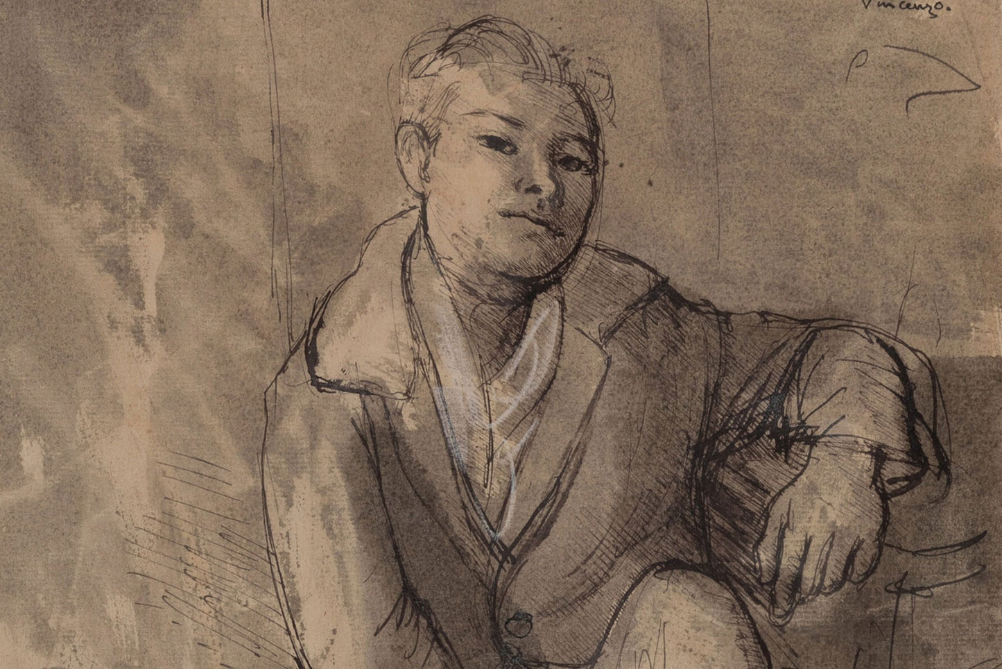 Donald Friend (1915-1989) Original Ink and Wash Painting 'Vincenzo' 45cm x 29cm