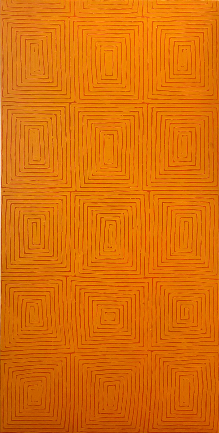 George (Hairbrush) Tjungurrayi (c1943-) Large Original Aboriginal Painting 'Tingari' 175cm x 82cm