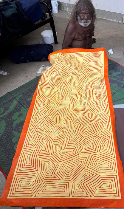 George (Hairbrush) Tjungurrayi (c1943-) Large Original Aboriginal Painting 'Tingari' 174cm x 87cm