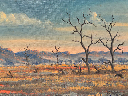 Jack Absalom (1927-2019) Original Oil Painting on Board 'Silverton Hills' 19.5cm x 39.5cm