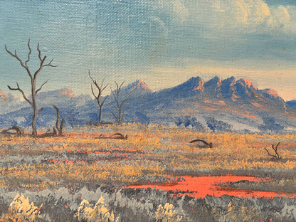 Jack Absalom (1927-2019) Original Oil Painting on Board 'Silverton Hills' 19.5cm x 39.5cm