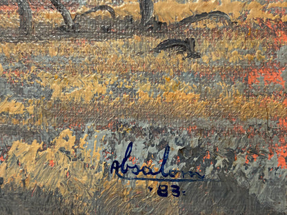 Jack Absalom (1927-2019) Original Oil Painting on Board 'Silverton Hills' 19.5cm x 39.5cm