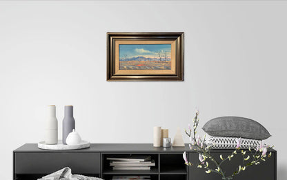 Jack Absalom (1927-2019) Original Oil Painting on Board 'Silverton Hills' 19.5cm x 39.5cm