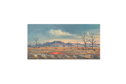 Jack Absalom (1927-2019) Original Oil Painting on Board 'Silverton Hills' 19.5cm x 39.5cm