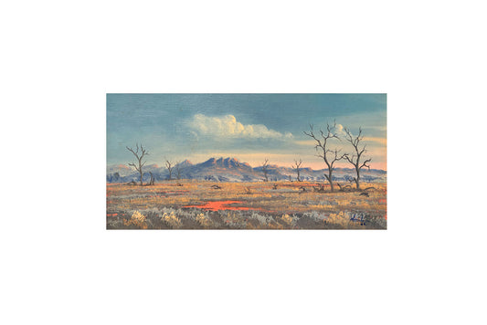 Jack Absalom (1927-2019) Original Oil Painting on Board 'Silverton Hills' 19.5cm x 39.5cm