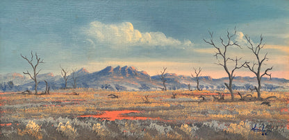 Jack Absalom (1927-2019) Original Oil Painting on Board 'Silverton Hills' 19.5cm x 39.5cm