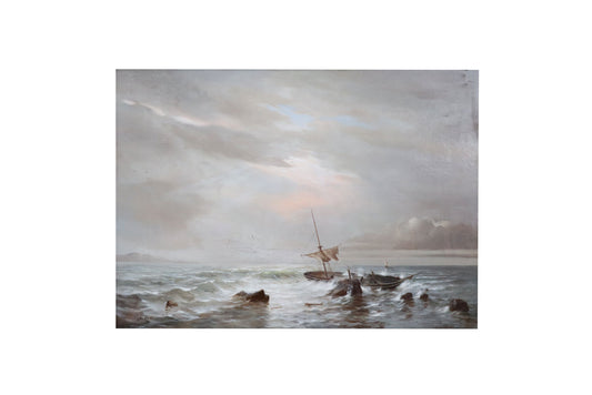 Jos (Jozef) Kivitz (b.1945) XLarge Original Oil Painting on Board 'Shipwreck Against the Rocks" 49cm x 69cm