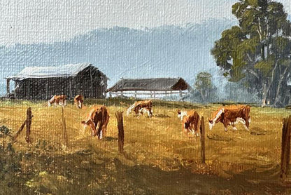 Kevin Best (1932-2012) - Original Oil Painting  'Autumn Morning Near Tumut' 14.5cm x 19.5cm