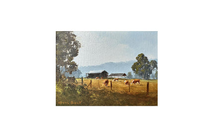 Kevin Best (1932-2012) - Original Oil Painting  'Autumn Morning Near Tumut' 14.5cm x 19.5cm