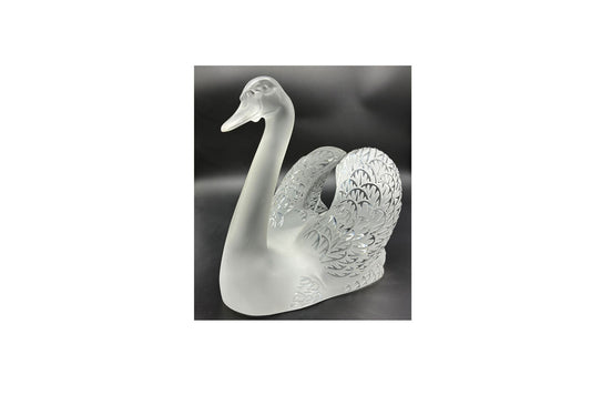 Lalique France - Clear and Frosted Glass Cygne Tête Penchée 'Head Up'  Swan 25cm x 31 cm
