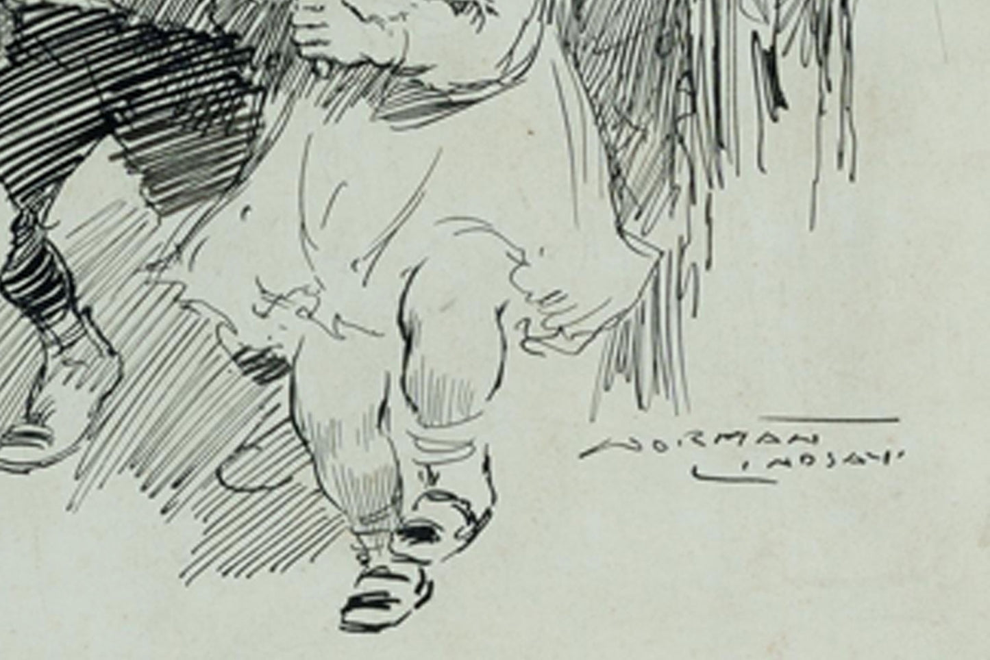 Norman Lindsay (1879-1969) Original Signed Ink Drawing 'Soldiers Three' 26cm x 19cm