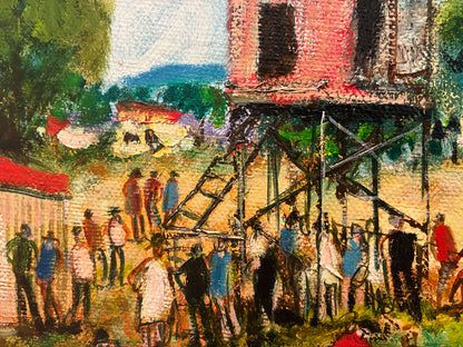 Pro Hart (1928-2006) - Large Original Oil Painting On Board 'Before the Race' 21cm x 29cm