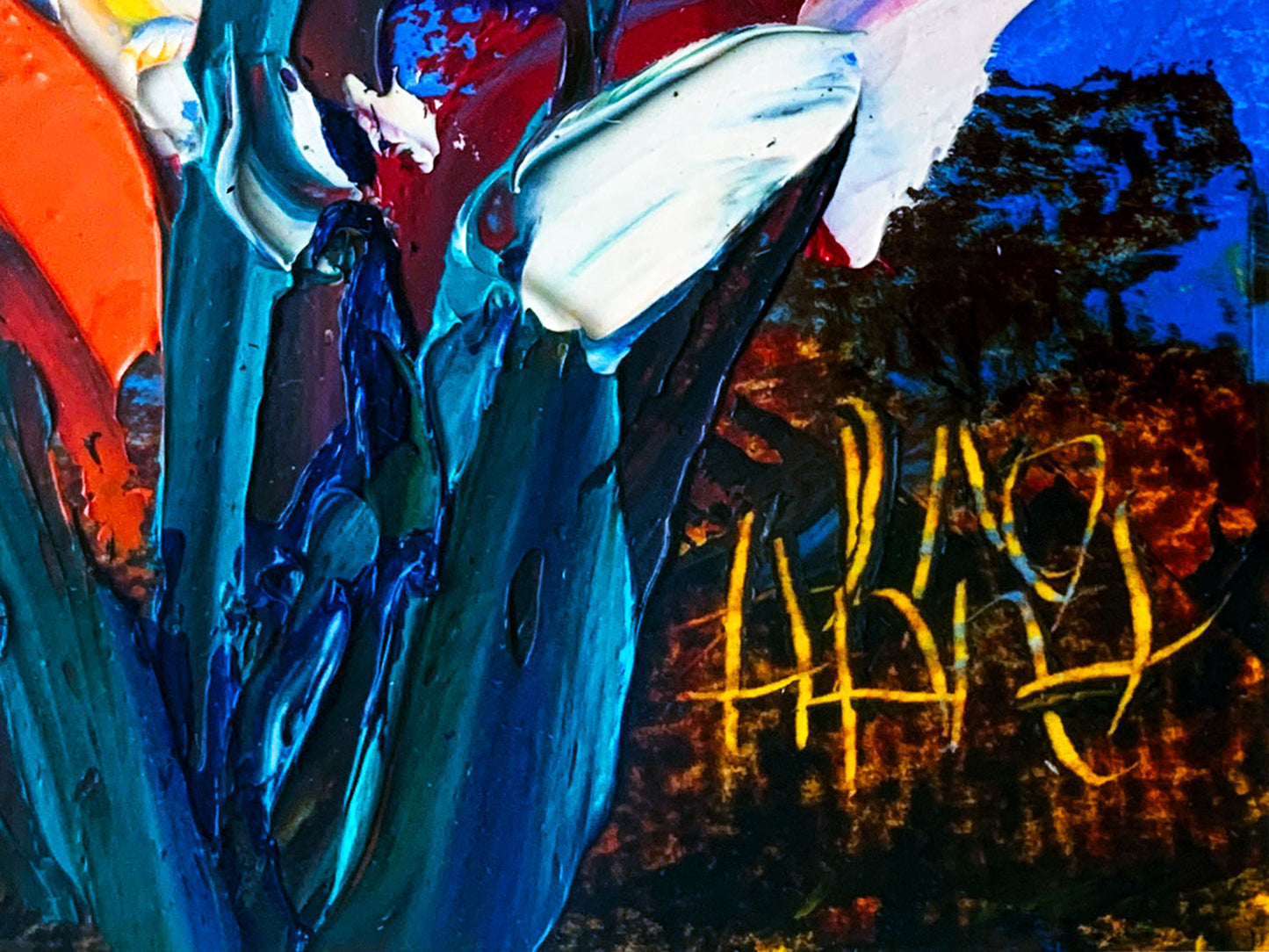 Pro Hart (1928-2006) Original Oil Painting On Board 'Flowers' 13cm x 12cm