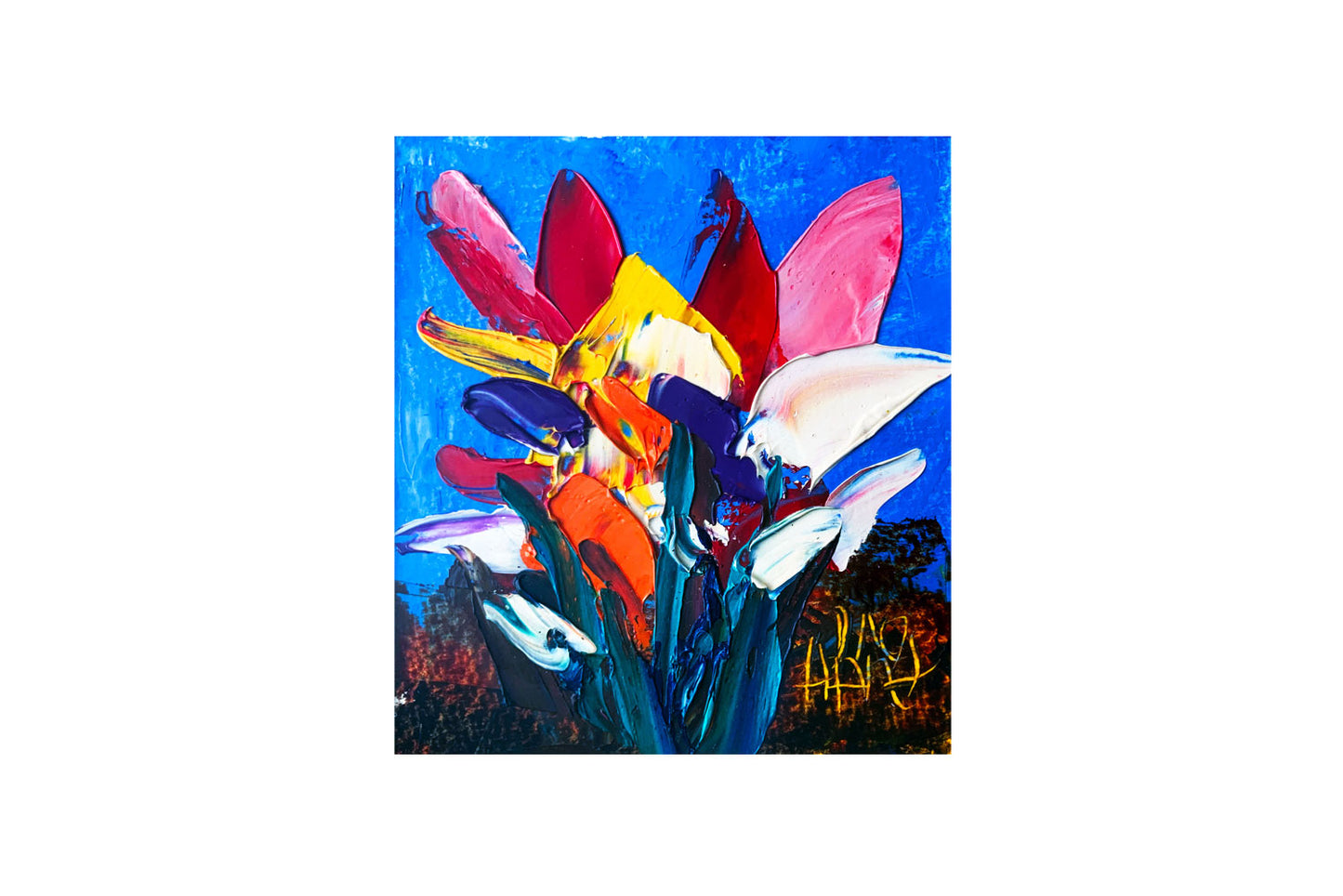 Pro Hart (1928-2006) Original Oil Painting On Board 'Flowers' 13cm x 12cm