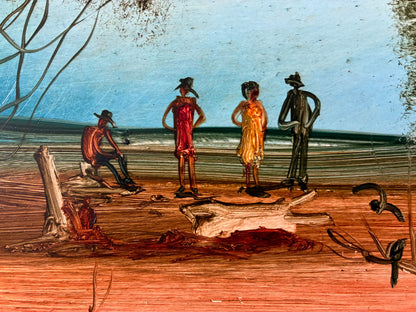 Pro Hart (1928-2006) - Large Original Oil Painting 'Figures in a Landscape' 44cm x 30cm