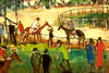 Pro Hart (1928-2006) - Large Original Oil Painting On Board 'Before the Race' 21cm x 29cm