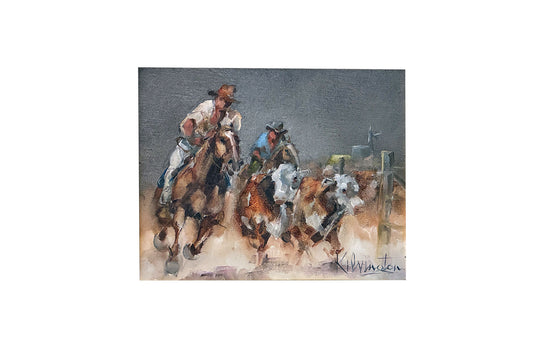 Patrick Kilvington (1922-1990) Original Oil Painting on Canvas 'Running the Herefords' 19cm x 24cm