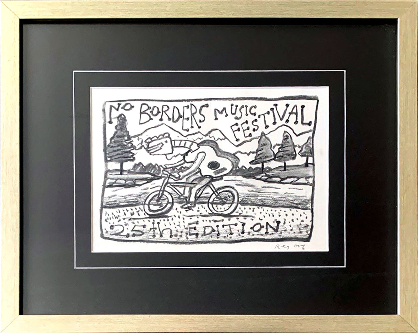 Reg Mombassa (1951-) Original Charcoal and Pencil On Paper 'No Border Music Festival' 17.5cm x 24cm