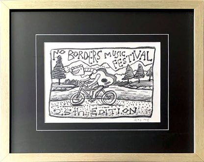 Reg Mombassa (1951-) Original Charcoal and Pencil On Paper 'No Border Music Festival' 17.5cm x 24cm