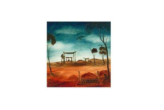 Pro Hart (1928-2006) - Original Oil Painting on Board - 29cm x 29cm