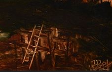 Pro Hart (1928-2006) - Very Large Original Oil Painting On Board 'Mining Scene' 29.5cm x 69cm