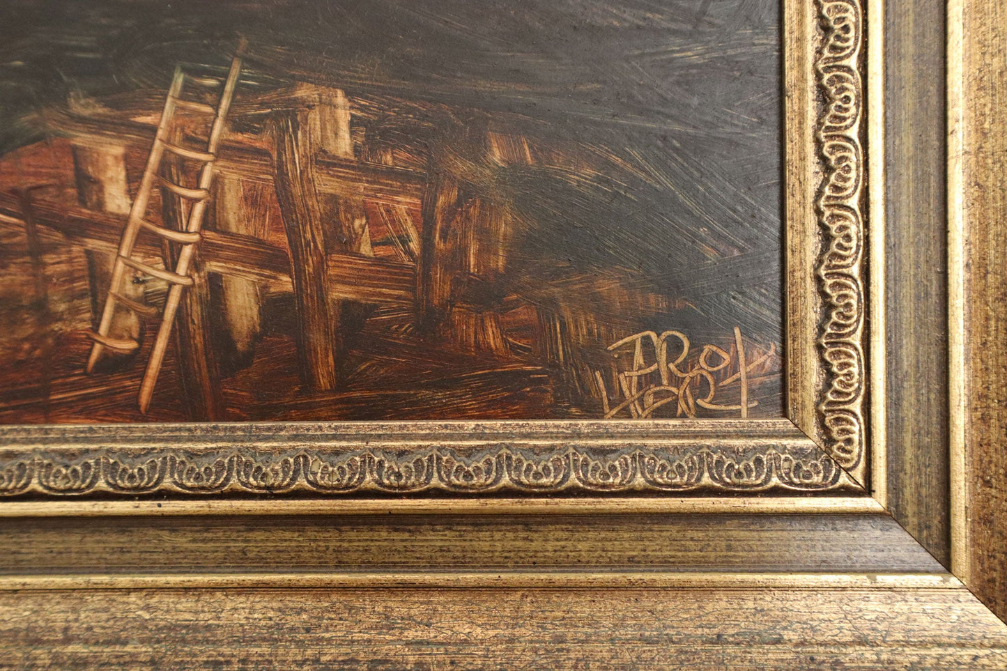 Pro Hart (1928-2006) - Very Large Original Oil Painting On Board 'Mining Scene' 29.5cm x 69cm