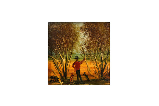 Pro Hart (1928-2006) - Original Oil Painting On Board 'Bush Scene' - 13cm x 13cm