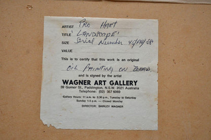 Pro Hart (1928-2006) - Original Oil Painting On Board 'Bush Landscape' - 18.5cm x 25.5cm