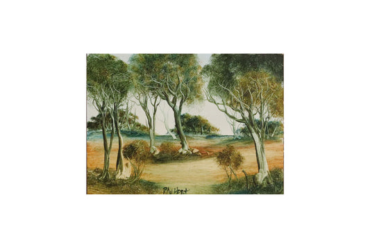 Pro Hart (1928-2006) - Original Oil Painting On Board 'Bush Landscape' - 18.5cm x 25.5cm