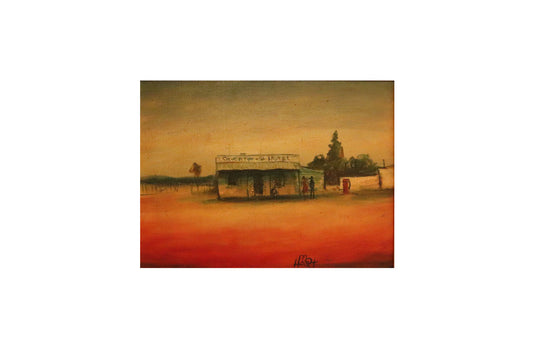 Pro Hart (1928-2006) - Large Original Oil Painting On Canvas 'Silverton Hotel' 29cm x 40cm