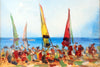 Pro Hart (1928-2006) - Original Oil Painting On Board 'Beach Scene' - 20cm x 18cm