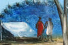 Pro Hart (1928-2006) - Original Oil Painting On Board 'Favourite Camping Spot' - 19.5cm x 19.5cm
