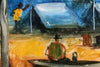 Pro Hart (1928-2006) - Original Oil Painting On Board 'Favourite Camping Spot' - 19.5cm x 19.5cm