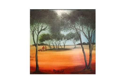 Pro Hart (1928-2006) - Large Original Oil Painting On Board 'Shearing the Straggler' - 30cm x 30cm