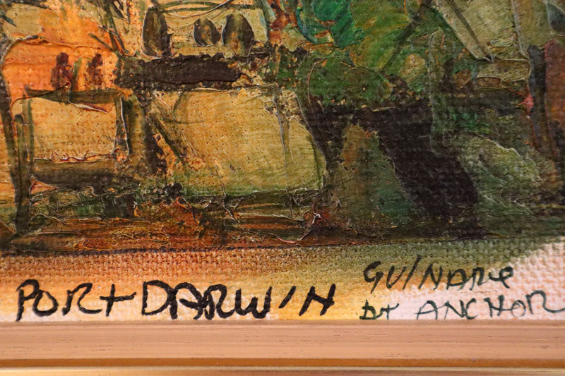 Pro Hart (1928-2006) - Large Original Oil Painting On Board 'Gulnare, Port Darwin' - 33cm x 25cm